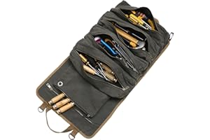 KAALTISY Werkzeug-Rolltaschen | Robuste Werkzeugrolle aus 16oz gewachstem Segeltuch, 5 verteilte & 1 abnehmbare Reißverschlusstasche, Vielseitiges werkzeug tool tasche für Elektriker Mechaniker | Armee grün