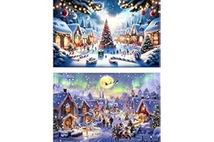 ECBEITF 2 Pezzi Diamond Painting Natale 40x30 CM, DIY 5D Pittura Diamante Natalizia Kit Completo Per Adulti Bambini Principianti, Diamonds Arte Paintings Paesaggio Inverno Decorazione per Casa, Parete