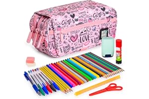 ColePack Design - Lote de Estuche Portatodo Triple con 3 Cremalleras y Material Escolar de Primeras Marcas Incluido (Sweet)