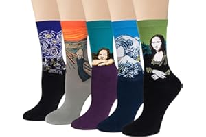 CHALIER COZY Damskie skarpetki artystyczne śmieszne bawełniane skarpetki damskie z unikalnym efektownym wzorem prezent dla kobiet jeden rozmiar, Obraz olejny C wielokolorowy 3 (5 par), rozmiar uniwersalny