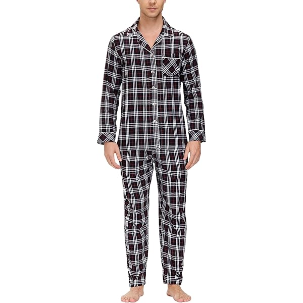 2-delige Pyjama Set Katoen IClosam Pyjama Set Voor Heren - Warme 2-delige Katoenen Pyjama Met Geruit Overhemd, Voor De Winter Warme Pyjama Herfst Winter