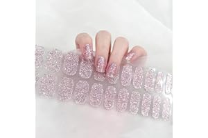 Boloshine Półutwardzone żelowe naklejki, 22 szt. Brokat Francuski Manicure żelowe naklejki na paznokcie, samoprzylepne żelowe naklejki do paznokci, żelowe paski do paznokci DIY (błyszczący róż)