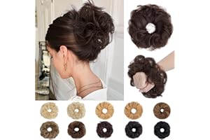 SEGO Pro Real Human Hair Messy Bun Scrunchie, Donut Bun Hair Piece for Women - Curly, 2# Dark Brown, Pack of 1