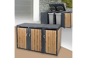 ML DESIGN MODERN LIVING ML-Design Box pour 3 Poubelles, 240L, 200x80x116,3 cm, en Acier, Anthracite/Aspect Chêne, Résistant aux Intempéries, Habillage de Poubelle avec Couvercle Rabattable/3 Portes, Conteneur Abri Hangar