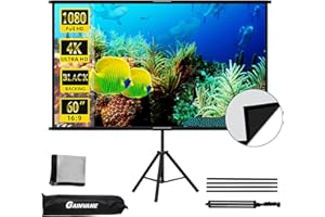 GAINVANE Projector Screen with Stand 60 inch,Indoor Projection-Screen with Black-Backing,16:9 HD Premium Wrinkle-Free Tripod Screen for Bedroom RV Movie Night