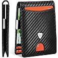 WONSEFOO Portafoglio Uomo Slim RFID Blocking in Fibra di Carbonio con 12 Slot per Carte di Credito, Bi-Fold - Nero