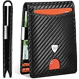 WONSEFOO Portafoglio Uomo Slim RFID Blocking in Fibra di Carbonio con 12 Slot per Carte di Credito, Bi-Fold - Nero