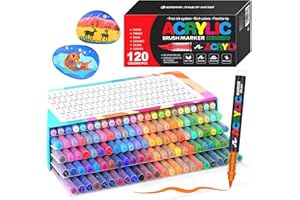 Bonala 120 Farben Acrylmarker Set - Professionelle Acrylstifte mit Pinselspitze für Erwachsene & Künstler, wasserbasierte Farbe für Stein, Glas, Stoff, Holz & Leinwand Kunstzubehör