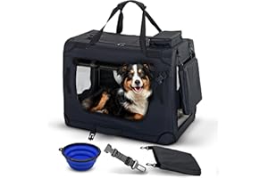 PET VIOLET Hundebox Hundetransportbox faltbar & robust für Auto & Reise – 70×52×50 cm – atmungsaktive Transportbox Transporttasche für Hunde & Katzen Stoffbox Tragetasche Schwarz
