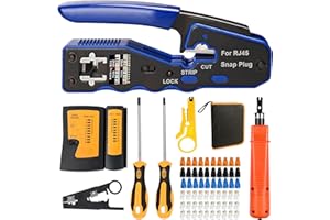 OKVNUO-TECH OKVNUO Pelacables Alicates de CAT5 CAT6 Herramienta RJ45 Pelador Crimpado Kit Crimpadora de Red Herramienta para Conectores de Cable Ethernet RJ11 Cat7 Corte de Alambre 8P 6P (Azul)