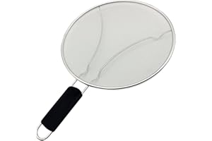 MAKREL® Premium Stainless Steel Splatter Screen Guard Extra Fine Mesh Frying Pan Cover with Heat Resistant Handle. Protect from Hot Oil & Grease Splash When Cooking and Frying (Black Handle, 29cm)