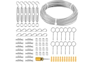 FSHIHINE Fune Cavo Acciaio Kit, 30 m Φ2mm Kit Tenditore Filo da Giardino in Acciaio Inox 304, Rivestito Filo Trellis Kit per Piante Rampicanti, con Clip per fune, Manicotto, per Recinzioni, Stendere