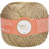 Anchor - Metallic Fine | Hilo Met&aacute;lico Dorado para Croche | Madeja de 25g, aprox. 250m | Perfecto para Creaciones Elegantes |