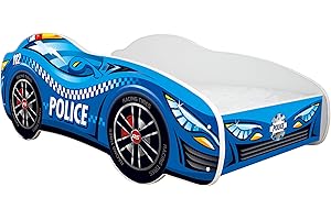 Topbeds Letto a 1 piazza per bambini a forma di auto, con materasso