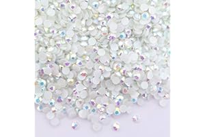 MajorCrafts 4000pcs 2mm ss6 Jelly AB Flat Back Round 14 Facets Resin Rhinestones Arts and Crafts Embellishment Gems (White AB C61)