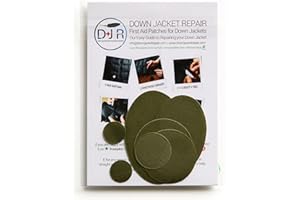 DJR Down Jacket Repair Patches: Easy to Use, Pre-Cut, Self-Adhesive, Soft, Waterproof, Tear-Resistant Rip-Stop Nylon Fabric Patches to Fix Holes in Clothing, Down Jackets, Outdoor Gear - Olive