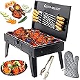 Geico-Master (Device) Traveler Foldable Charcoal Barbeque Grill with 8 Skewers, (Stellar Black)