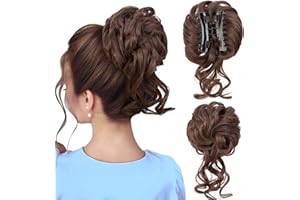 SEGOHAIR Messy Bun Hair Piece Claw Clip Synthetic Tousled Hair Bun, Elastic Hair Donuts for Buns Scrunchy Fluffy Natural Curly Hair Scrunchies for Women Easy Bun Hairpiece Light Chocolate