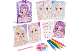 Aomig książka do malowania akwarelami dla dzieci, zestaw do rysowania i makijażu dla dziewczynek, zabawka do makijażu na papierze i błyszczące naklejki księżniczki na urodziny.