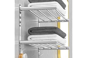 CAXIMSY Dehnbare 17-30 Zoll Handtuchstange für Badezimmer Küche Handtuchhalter Geschirrtücher Aufhänger SUS304 Edelstahl Wandhalterung Kein Bohrer Sjustable (Doppellagiger Handtuchhalter)