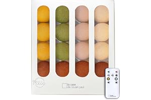 La Case de Cousin Paul Guirlande Lumineuse Chambre Enfant Boules Tissées LED, Télécommande, Programmable, USB, Fabriquée à la Main, Artisanale - 16 Boules (Ophelia)