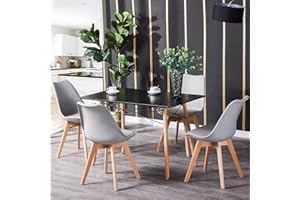 ‎FURNITABLE FURNITABLE Essgruppe 5-teilig | Küchentisch-Set | Esszimmertisch mit Stühlen | Esszimmergruppe für Esszimmer Küche Wohnzimmer | Schwarzer Tisch & 4 Grauen Stühlen