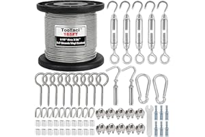 TooTaci Kit de Câble Acier Inoxydable 2mm, 50M Gaine Vinyle Transparente avec Tendeurs – Kit de Suspension pour Guirlandes, Treillis pour Plantes Grimpantes, Rideaux, Tension de Fil