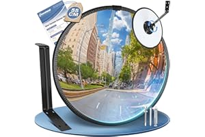 moveland Espejo convexo de 55 cm, espejo de tráfico acrílico ajustable, espejo parabólico de gran angular para calzadas, garaje, tráfico, patio (soporte interior y exterior, convexo de 180 grados)