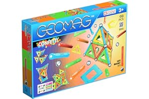 GEOMAG - CLASSIC CONFETTI 68 Piezas - Construcciones Magnéticas -Juguetes para Niños 3 Años- Fabricación Suiza - Bloques de Construcción con 24 Varillas, 20 Bolas, 24 Tiles - Juegos Magnéticos STEM