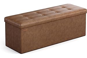 SONGMICS MAZIE Collection - Storage Ottoman Bench, 110 cm Folding Foot Rest Stool, End of Bed Bench, Easy Assembly, for Living Room, Bedroom, Entryway, Coffee Brown LSF070K20