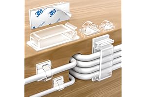 Kimsky Kabelhalter 100 Stück, 40 Große Kabelhalter Selbstklebend + 30 Mittlere Kabel Organizer + 30 Kleine Kabelmanagement, Kabelclips mit 3M Kleber, cable management für Heim, Büro – Transparent