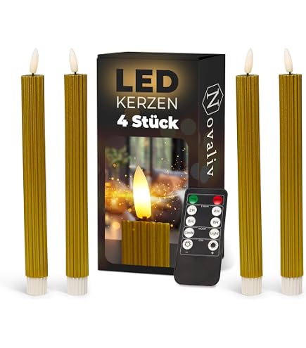 LED Stabkerzen Mit Timer – 4er Set Grün, Echtwachs, 23 Cm, Flackernd, Für Drinnen