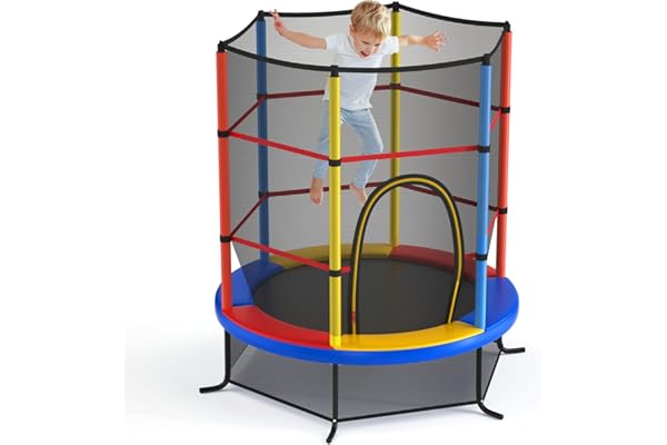 GOPLUS Trampoline Extérieur Enfant Ø165cm, Cadre en Acier, Trampoline pour Enfants avec Filet de Sécurité, Charge Maximum 45KG