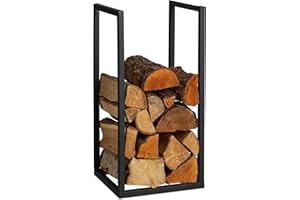 Relaxdays Firewood Rack, Fireplace Companion, Wood Stacking for Indoors, Log Storage, Metal, HWD: 60 x 30 x 30 cm, Black, Iron
