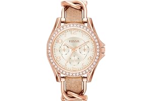 Fossil Riley Watch für Damen, Quarz-Chronographenwerk mit Edelstahl- oder Lederarmband