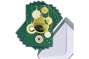 AFIE M5-511 LOT 5 Cartes identiques Meilleurs Vœux en Or Doré 13,5x8,5cm + 5 Enveloppes blanches 14x9cm - Bonne Année Souhaits Janvier Boules de Noël géométriques - Créé Imprimé Fabriqué en France