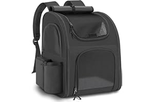 QUIRLIG Mochila para Gatos Perros, Mochila Transportin Gato Perro 10kg, Ventanas de Malla Transpirable Bolso para Perros Pequeños Gatos Mascotas con Correa de Seguridad y Alfombra para Mascotas - Negro