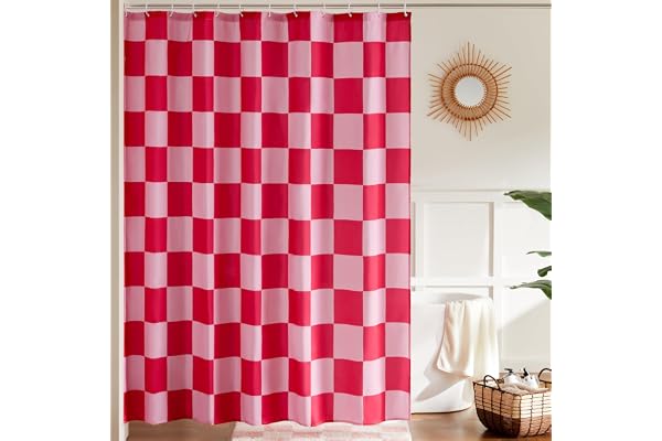 Ohocut Rutigt duschdraperi, dubbelt rosa rutigt duschdraperi för badrum, söt retro rutigt duschdraperi, vintage estetisk, maskintvättbar, tyg, 180 x 180 cm