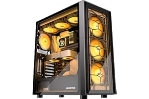 MUSETEX PC Gehäuse ATX Pre-Install 4 PWM ARGB Lüfter, Double Tempered Glass Mid Tower Computer Gehäuse, Full View Gaming PC Gehäuse, USB 3.0 x 2, Schwarz, G08