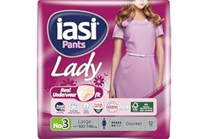 IASI Inkontinenzhose für Damen, superdünn und diskret, Größe L, 12 Stück Leicht duftend, sehr saugfähig, niedrige Taille, mit Comfi-Fit-Technologie für echte Unterwäsche