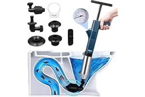 OJMHD High Pressure Toilet Plunger Set, Toilet Unblocker Heavy Duty with Holder & 4 Replaceable Heads, Air Pressure Drain Plunger, Toilet Unblocker Tools for Unblocking Bathroom Bathtub Kitchen Pipe Clog