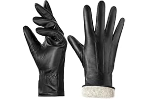BISON DENIM Women's Genuine Leather Driving Gloves with Cashmere Lining | Touchscreen Compatible | Autumn Winter Gloves