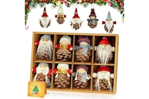 AFXXE Adornos de Navidad para el Árbol,8 Piezas Elfo Muñeco Gnomos Piñas Navideños Papa Noel Decoracion Navidad,Adornos Navidad Madera Regalos Navideños