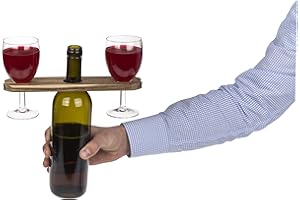 Bada Bing Soporte para copas de vino 2 en 1 y soporte de vino de madera de acacia engrasada, la idea de regalo para los amantes del vino