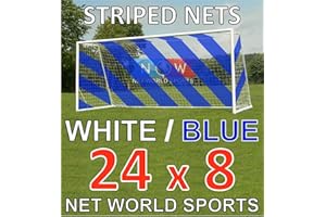 NWS 24ft x 8ft Full Size Striped Football Goal Net (3mm) (PAIR) – Choice of 10 Combinations To Match Your Team’s Colours [Net World Sports]