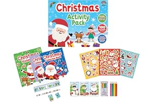 Anila's Christmas Activity Pack with Colouring Books, Sticker book, Stationery Set, Colouring Pencils & 100 Reusable Stickers.(Perfect for children aged 3-8).