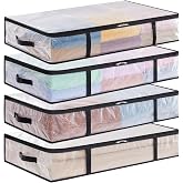 Lifewit 60L Transparent Clothes Storage Bags, Under Bed Bags with Handles, PP Folding Storage Boxes, Closet Organizer for Bla