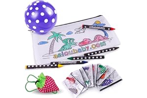 aeioubaby.com Estuches para colorear (Dinos) | 25 Bolsas individuales con 5 ceras de colores y globo. Incluye bolsa reutilizable | Regalos de cumpleaños y fiestas infantiles | Creatividad para niños