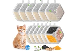 TEOKANTZ 12 Cat Water Fountain Filters for ‎Oneisall PTM-643 Wireless Ultra Quiet Stainless Steel 135 FL oz/4L Cat Fountain, Quadruple Filtration Pet Water Filter Replacement with 12 Sponge for Pump