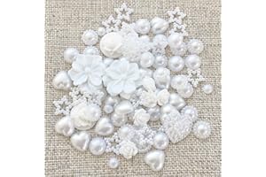WEDDING TOUCHES 80 Mix White Shabby Chic Resin Flatbacks - Elegant Embellishments for Creative Cardmaking and DIY Craft Projects